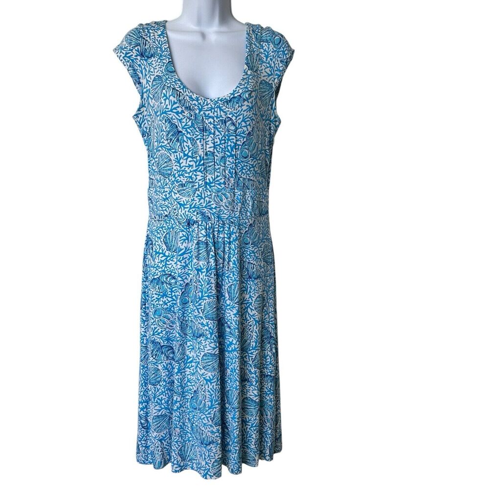 VTG Lilly Pulitzer M Blue White Ocean Sea Shells Design Viscose midi Dress